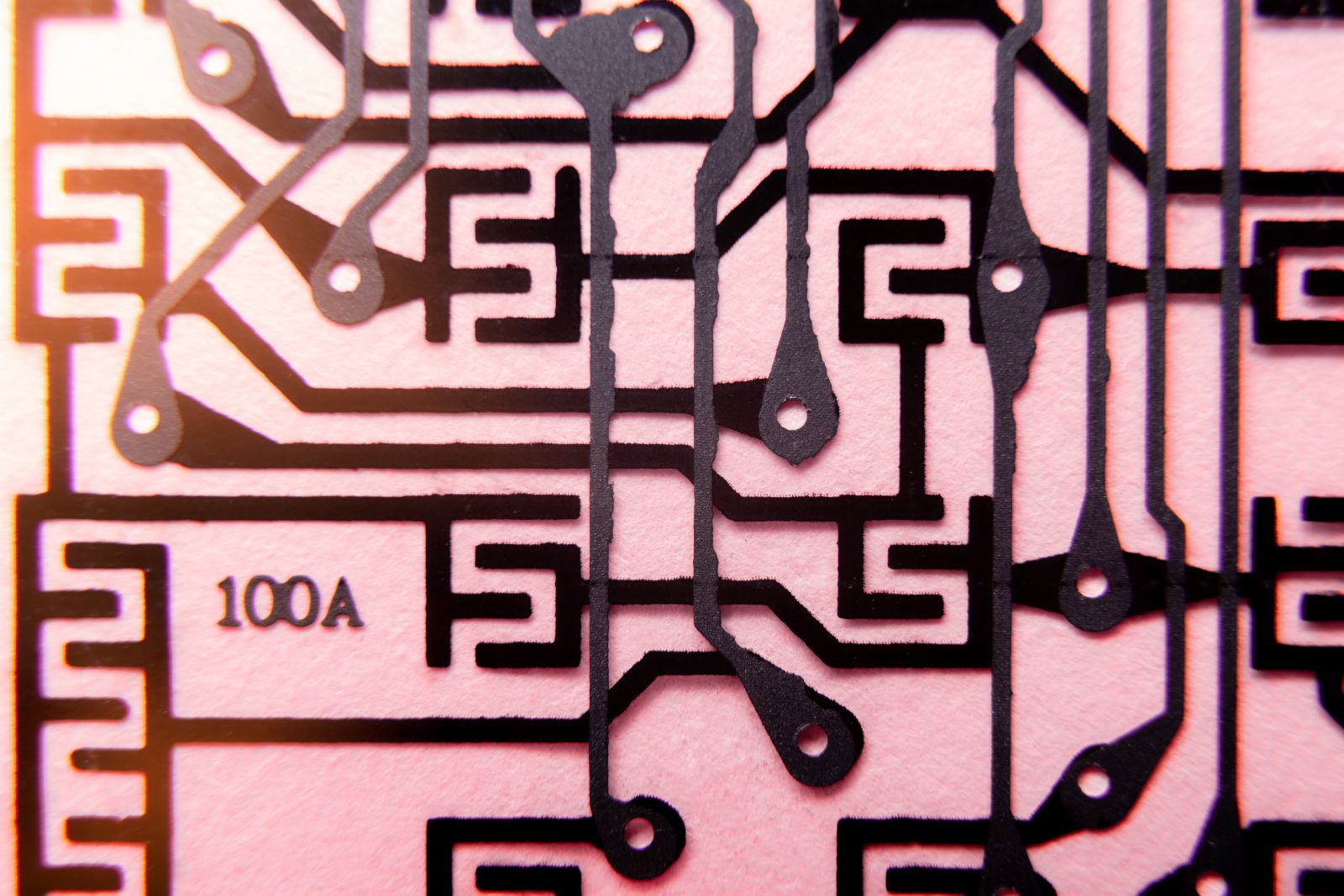 A circuit board seen from above