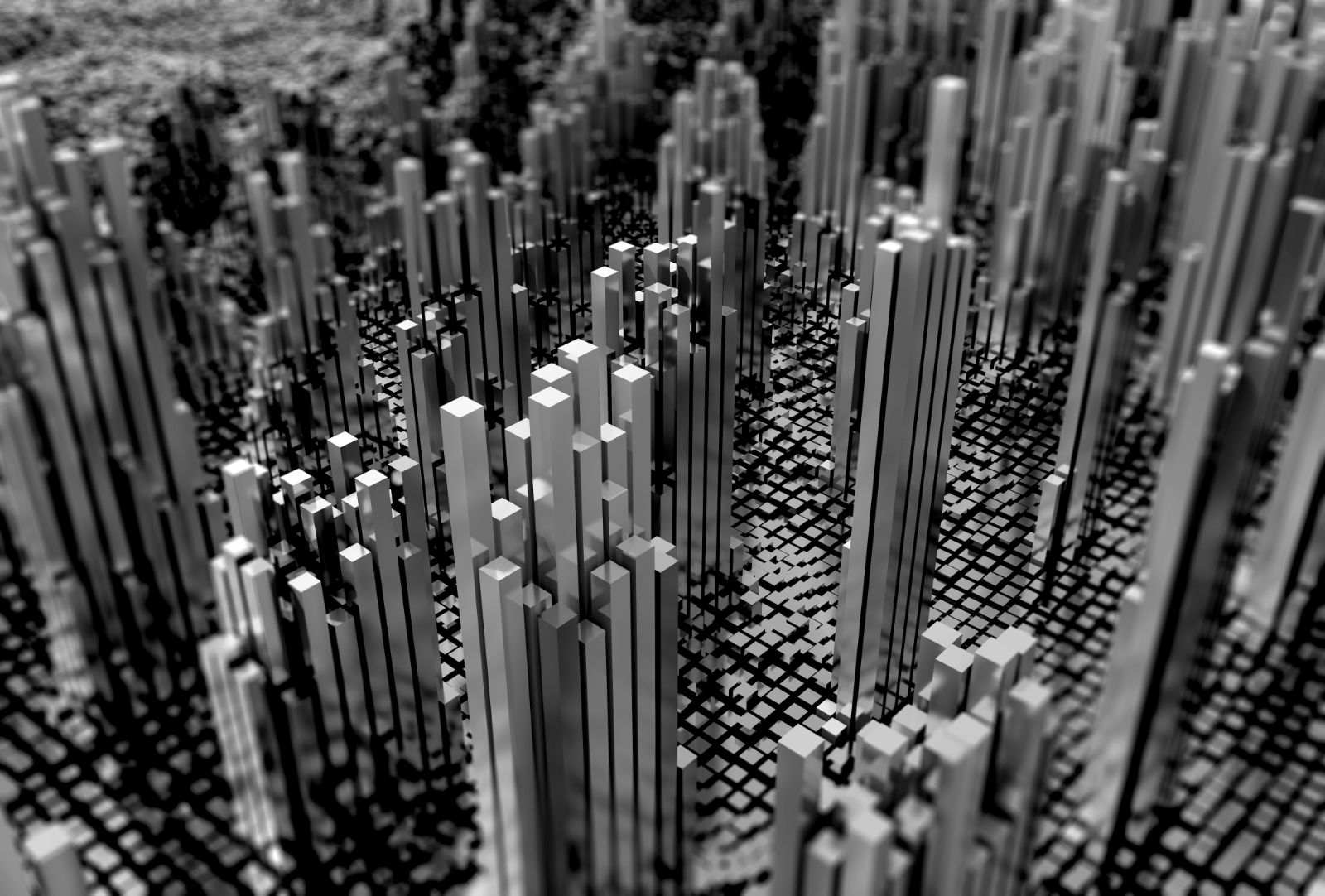 Rows of reflective cubes in monotone