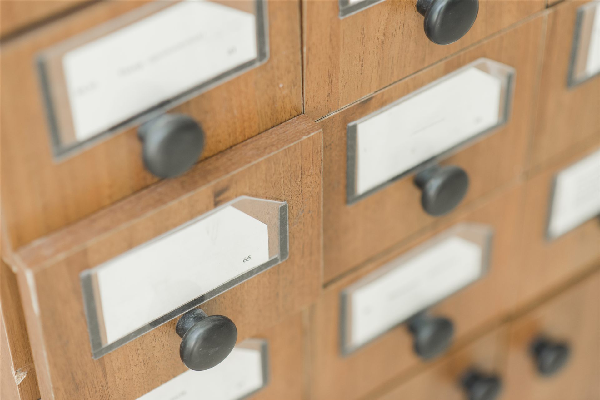 Catalogue drawers with numbered labels
