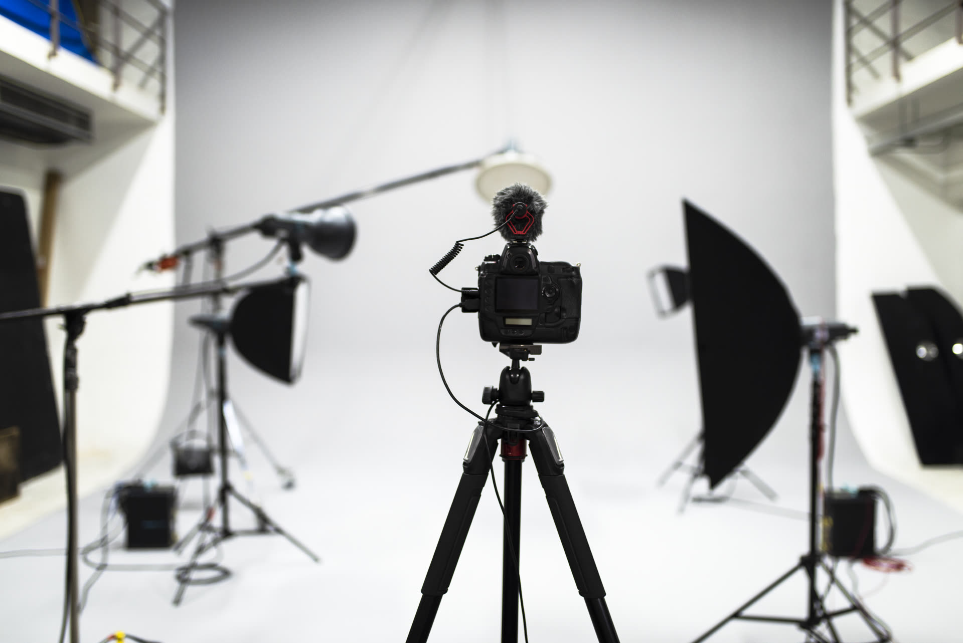A studio set being prepared for a shoot