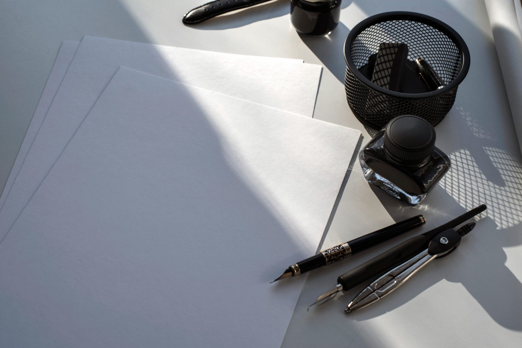 Drawing tools arranged on a table